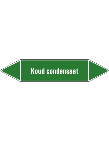 Koud condensaat leidingmarkering op vel, groen wit, Nederlandse tekst koud condensaat, stroomrichting leiding water