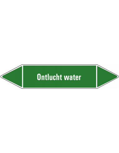 Ontlucht water leidingmarkering op vel, groen wit, Nederlandse tekst ontlucht water, stroomrichting leiding water