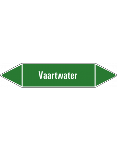 Vaartwater leidingmarkering op vel, groen wit, Nederlandse tekst vaartwater, stroomrichting leiding water