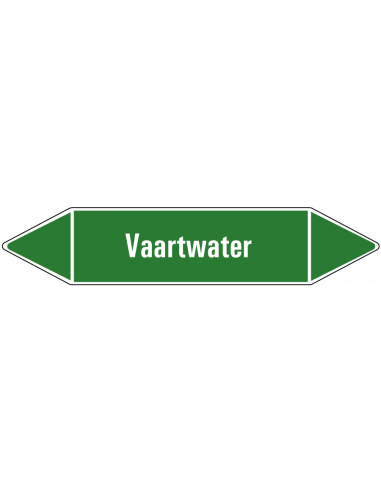 Vaartwater leidingmarkering op vel, groen wit, Nederlandse tekst vaartwater, stroomrichting leiding water