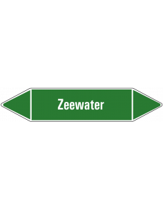 Zeewater leidingmarkering op vel, groen wit, Nederlandse tekst zeewater, stroomrichting leiding water
