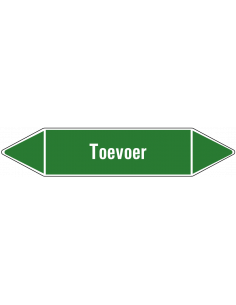 Toevoer leidingmarkering op vel, groen wit, Nederlandse tekst toevoer, stroomrichting leiding water