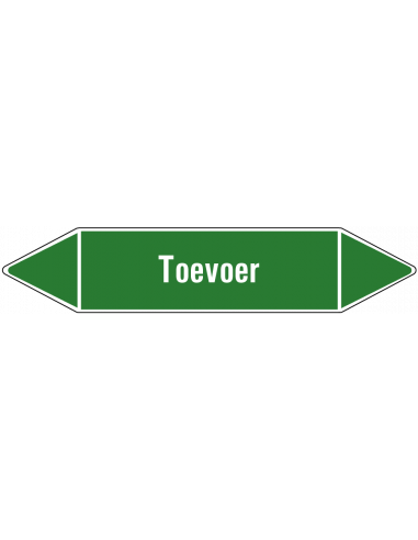 Toevoer leidingmarkering op vel, groen wit, Nederlandse tekst toevoer, stroomrichting leiding water