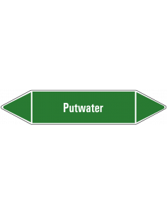 Putwater leidingmarkering op vel, groen wit, Nederlandse tekst putwater, stroomrichting leiding water
