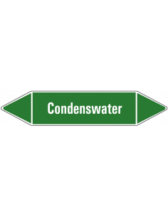 Condenswater leidingmarkering op vel, groen wit, Nederlandse tekst condenswater, stroomrichting leiding water