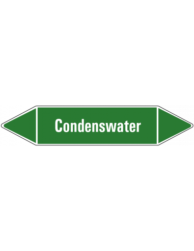 Condenswater leidingmarkering op vel, groen wit, Nederlandse tekst condenswater, stroomrichting leiding water