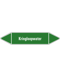 Kringloopwater leidingmarkering op vel, groen wit, Nederlandse tekst kringloopwater, stroomrichting leiding water