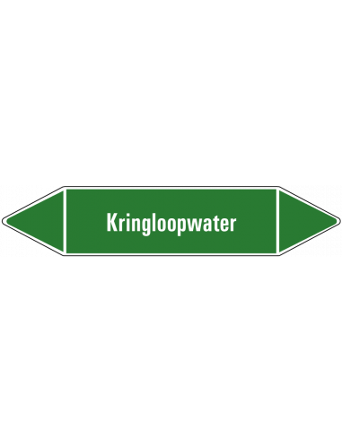 Kringloopwater leidingmarkering op vel, groen wit, Nederlandse tekst kringloopwater, stroomrichting leiding water