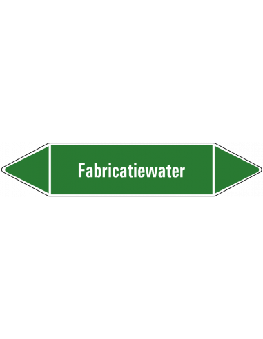 Fabricatiewater leidingmarkering op vel, groen wit, Nederlandse tekst fabricatiewater, stroomrichting leiding water