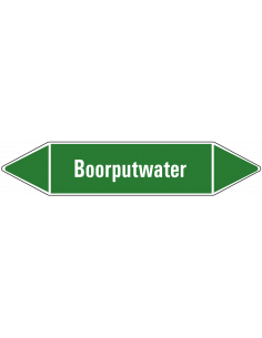 Boorputwater leidingmarkering op vel, groen wit, Nederlandse tekst boorputwater, stroomrichting leiding water