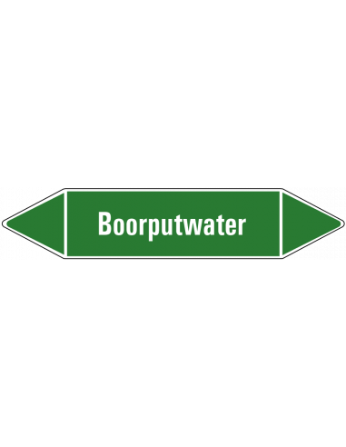 Boorputwater leidingmarkering op vel, groen wit, Nederlandse tekst boorputwater, stroomrichting leiding water