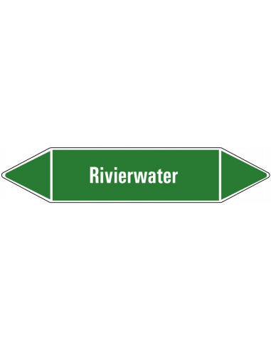 Rivierwater leidingmarkering op vel, groen wit, Nederlandse tekst rivierwater, stroomrichting leiding water