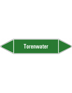 Torenwater leidingmarkering op vel, groen wit, Nederlandse tekst torenwater, stroomrichting leiding water