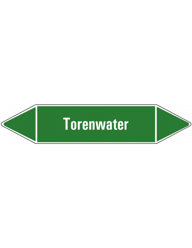 Torenwater leidingmarkering op vel, groen wit, Nederlandse tekst torenwater, stroomrichting leiding water