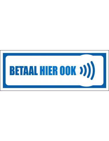 Betaal hier ook contactloos sticker, blauw wit, rechthoekig, symbool contactloos betalen