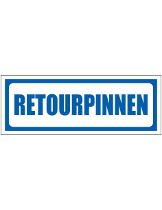 Retourpinnen sticker, blauw wit, rechthoekig, tekst retourpinnen