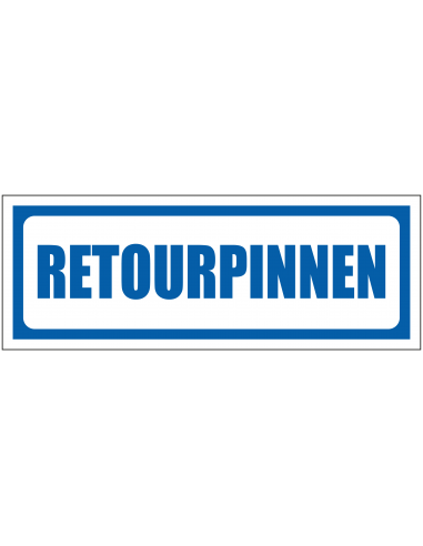 Retourpinnen sticker, blauw wit, rechthoekig, tekst retourpinnen