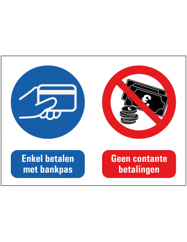 Betalen met bankpas geen contante betalingen sticker, rood wit blauw, rechthoekig