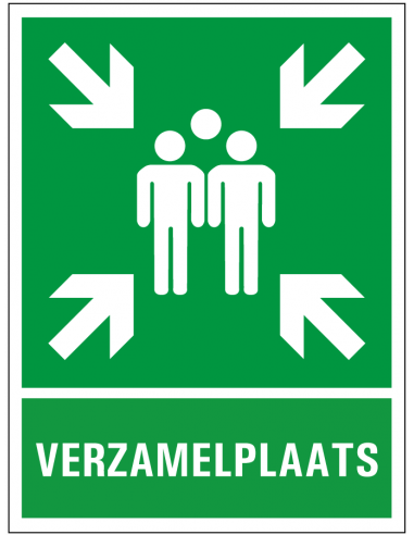 Verzamelplaats sticker met tekst