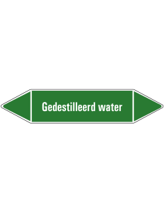 Gedestilleerd water leidingmarkering op vel, groen wit, Nederlandse tekst gedestilleerd water, stroomrichting leiding water
