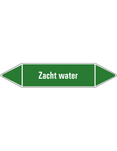 Zacht water leidingmarkering op vel, groen wit, Nederlandse tekst zacht water, stroomrichting leiding water