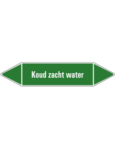 Koud zacht water leidingmarkering op vel, groen wit, Nederlandse tekst koud zacht water, stroomrichting leiding water