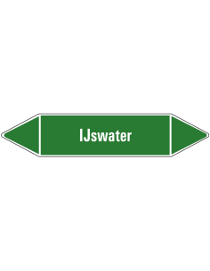 Ijswater leidingmarkering op vel, groen wit, Nederlandse tekst ijswater, stroomrichting leiding water