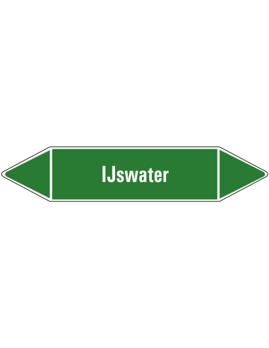 Ijswater leidingmarkering op vel, groen wit, Nederlandse tekst ijswater, stroomrichting leiding water