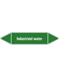 Industrieel water leidingmarkering op vel, groen wit, Nederlandse tekst industrieel water, stroomrichting leiding water