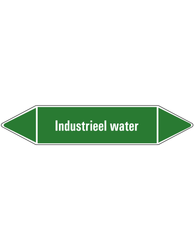 Industrieel water leidingmarkering op vel, groen wit, Nederlandse tekst industrieel water, stroomrichting leiding water