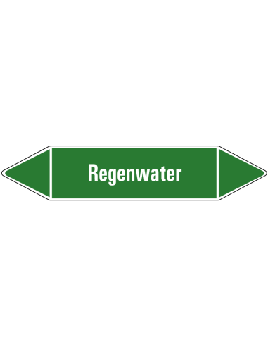 Regenwater leidingmarkering op vel, groen wit, Nederlandse tekst regenwater, stroomrichting leiding water