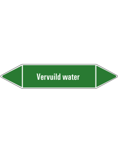 Vervuild water leidingmarkering op vel, groen wit, Nederlandse tekst vervuild water, stroomrichting leiding water