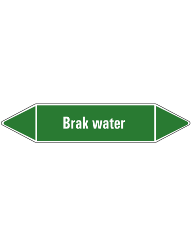 Brak water leidingmarkering op vel, groen wit, Nederlandse tekst brak water, stroomrichting leiding water