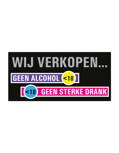 Wij verkopen geen alcohol onder 18 bord, kunststof, rechthoekig, zwart