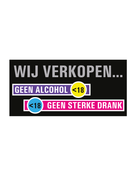 Wij verkopen geen alcohol onder 18 bord, kunststof, rechthoekig, zwart