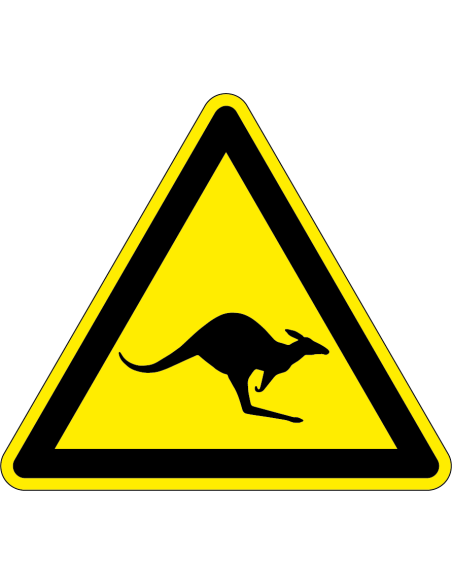 Pas op voor kangoeroes sticker, geel zwart, driehoek, zelfklevende folie