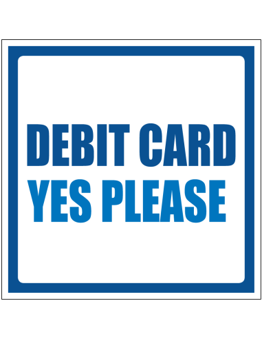 Debit card yes please bord, kunststof, blauw wit, vierkant, tekst debit card yes please