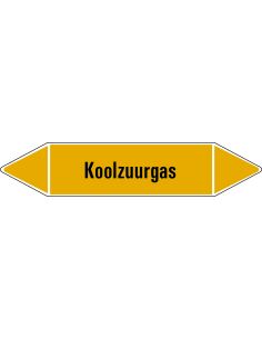 Koolzuurgas leidingmarkering op vel, geel zwart, Nederlandse tekst koolzuurgas, stroomrichting leiding gas