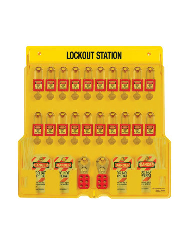Master Lock 1484BP410 lockout station, gevuld met 20 sloten, 420 labels en 4 slotvermeerderaars