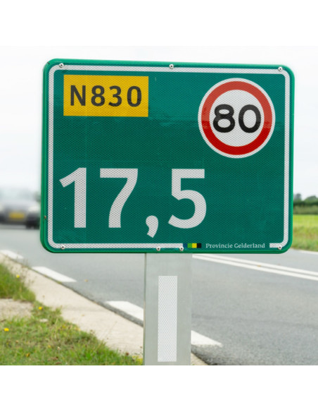 Hectometerbord hectometerpaal met snelheidslimiet naar wens, DOR, groen wit, rechthoek