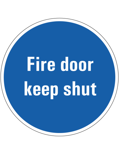 Fire door keep shut sticker, rond, Engelse tekst fire door keep shut