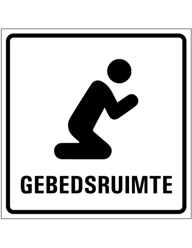 Gebedsruimte sticker, knielend biddend persoon pictogram, Nederlandse tekst gebedsruimte