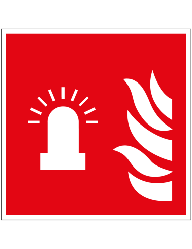 Brandalarm flitslicht bord, kunststof, F018, met brandend flitslicht symbool, rood wit, vierkant