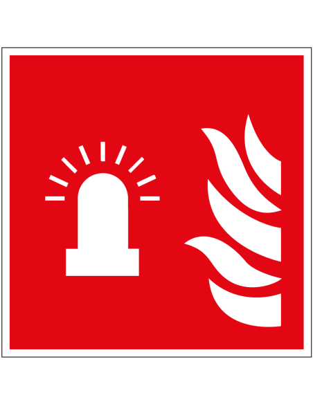 Brandalarm flitslicht bord, kunststof, F018, met brandend flitslicht symbool, rood wit, vierkant