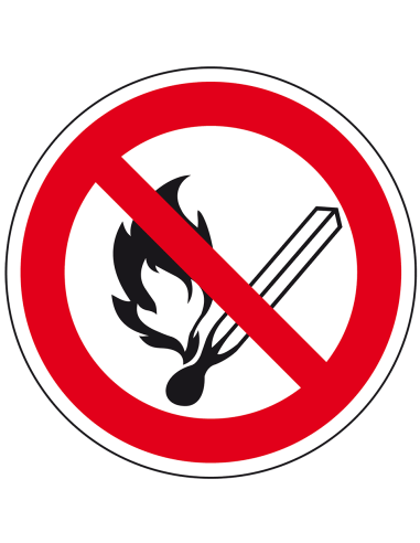 Vloersticker roken en open vuur verboden, sterke zelfklevende folie', rood wit, rond, symbool lucifer met rode streep