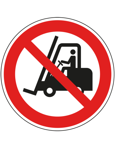 Vloersticker verboden voor heftrucks, extra hoge slipweerstand, rood wit, rond, symbool heftruck met rode streep