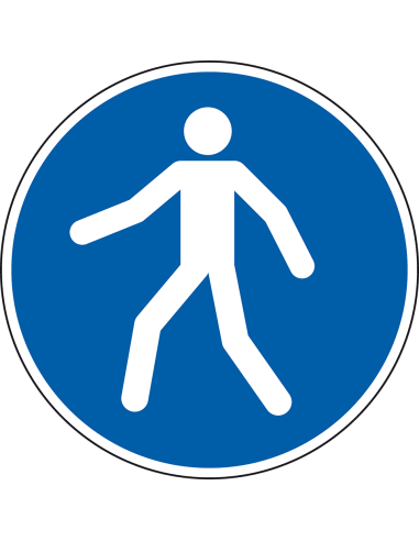 Vloersticker verplicht voetpad, extra hoge slipweerstand, blauw wit, rond, symbool voetganger
