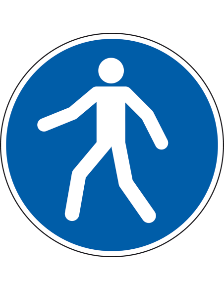 Vloersticker verplicht voetpad, extra hoge slipweerstand, blauw wit, rond, symbool voetganger
