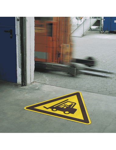 Vloersticker gevaar voor heftrucks, extra hoge slipweerstand, geel zwart, driehoek, symbool heftruck
