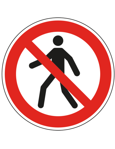 Vloersticker verboden voor voetgangers, sterke zelfklevende folie, rond, rood wit, symbool voetganger met rode streep